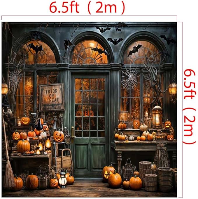 Kate 6.5x6.5ft/2x2m Halloween Backdrop Trick or Treat Pumpkin Lantern Bat Interior Decoration Digital Printed Cloth Background Photo Studio Props
