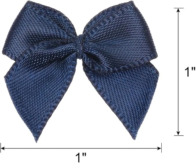 MECCANIXITY 50 Pcs Mini Ribbon Bow 1" Mini Fabric Satin Ribbon Flower Bows for Craft DIY Sewing Wedding Birthday Party Gift Wrap Bows Navy Blue