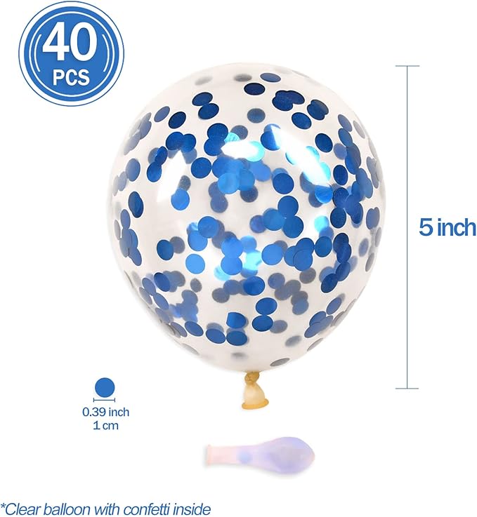 Blue Confetti Balloons, 40 Pcs 5 Inch Clear Balloons with Confetti Inside for Birthday Party Graduation Engagement Cake Topper Decor Bridal Shower Baby Shower Decoration Supplies