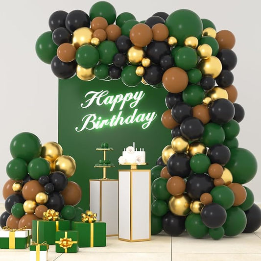 Dark Green Black Gold Balloon Arch Kit - Dark Green Gold Balloons Black Brown Balloon for Football Safari Jungle Wildland Camo Military Birthday Baby Shower Graduation Party Decorations
