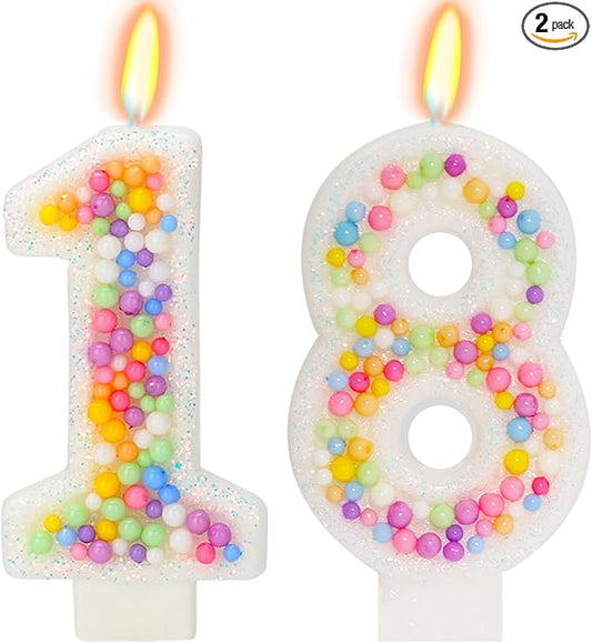 18th Birthday Candle for Cake, Colorful Macaron Numeral Candles for Boys/Girls, Theme Birthday Party Cake Decorations, Cake Topper for Birthday Party Supplies (Number 18)