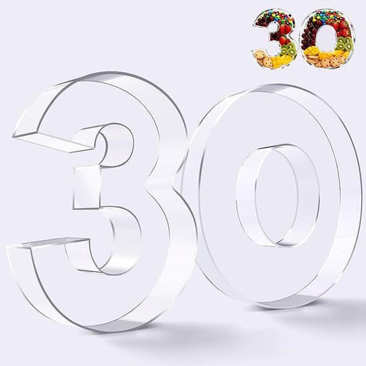 Ledido 10’’ Acrylic Number Charcuterie Board Box, Reusable Fillable Serving Tray for Candy Cake Fruit Snack, Easy-Clean Acrylic Charcuterie Tray for Birthday Anniversary Party Decorations, Number 30