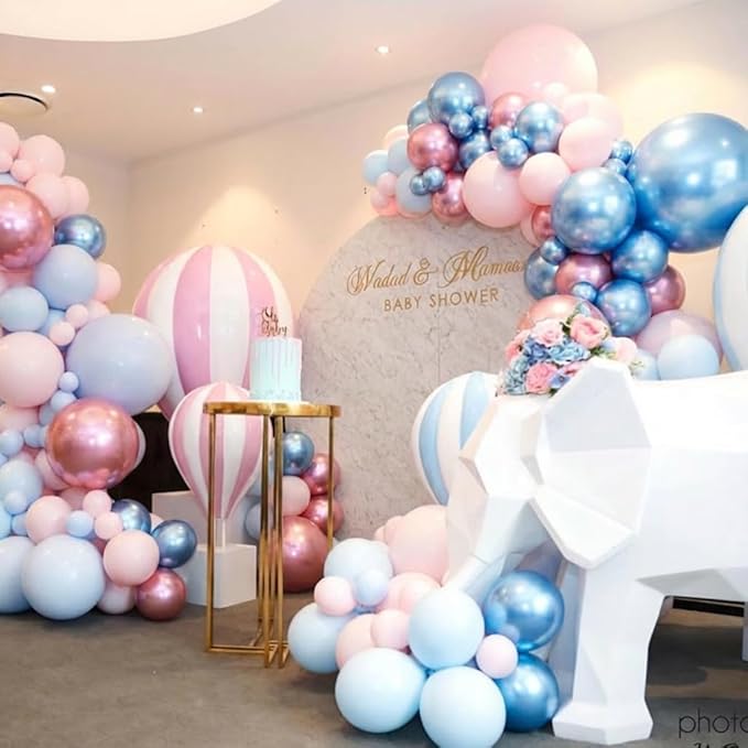 Pink and Blue Latex Balloons, 50pcs 12 Inches Metallic Blue Pink Balloons with 1 Ribbon for Baby Shower, Gender Reveal, Birthday Party Decorations