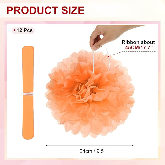 PATIKIL 10inch Tissue Paper Pom Poms, 12PCS Pom Poms Paper Flowers Ball Tissue Paper Flowers for Wedding Bridal Shower Birthday Bachelorette Party Backdrop Decoration, Orange