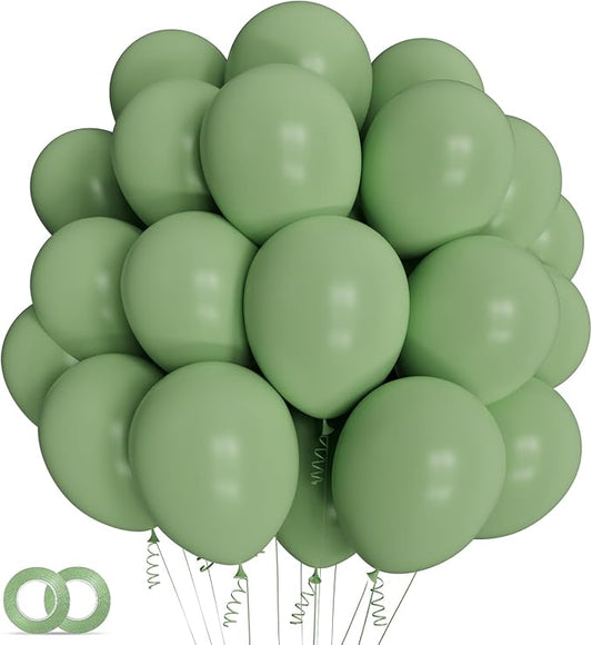Sage green Balloons 100 Pack 12 inch Round Helium Olive Green Balloons for Birthday Jungle Theme Safari Baby Shower Retro Neutral Wedding Party Decorations