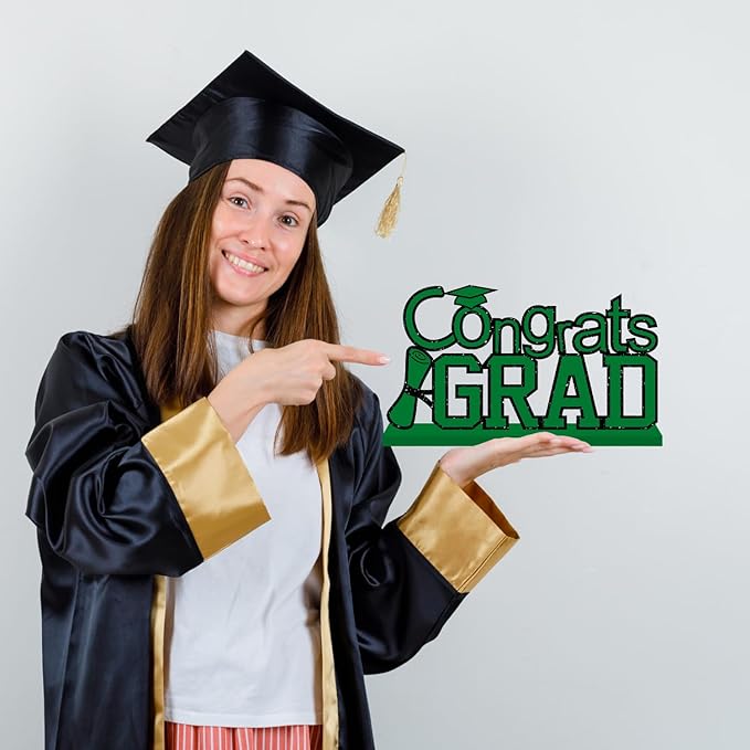 4Pcs Green Graduation Decorations Class of 2026 Congrats Grad Wooden Graduation Table Decorations for 2026 Graduation Party Decorations