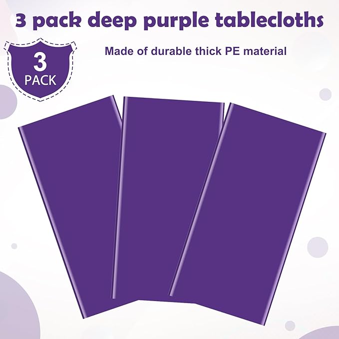 3Pcs Deep Purple Tablecloth,Disposable Plastic Tablecloths,Waterproof Purple Rectangle Table Cover for Graduation Birthdays Weddings Anniversary Party Decorations,54 x 108 Inch