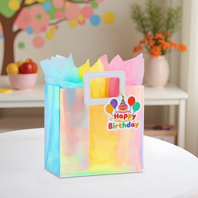 VUOJUR 8.3'' Small Birthday Gift Bag with Tissue Paper and Happy Birthday Gift Tag for Girl-Colorful