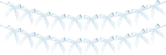 2pcs Blue Bow Garland Banner - 8.3 Feet Coquette Ribbon Bow Decorations for Baby Shower, Birthday Party, Bridal Shower Decor (Blue)