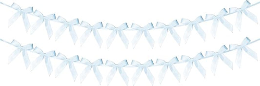 2pcs Blue Bow Garland Banner - 8.3 Feet Coquette Ribbon Bow Decorations for Baby Shower, Birthday Party, Bridal Shower Decor (Blue)
