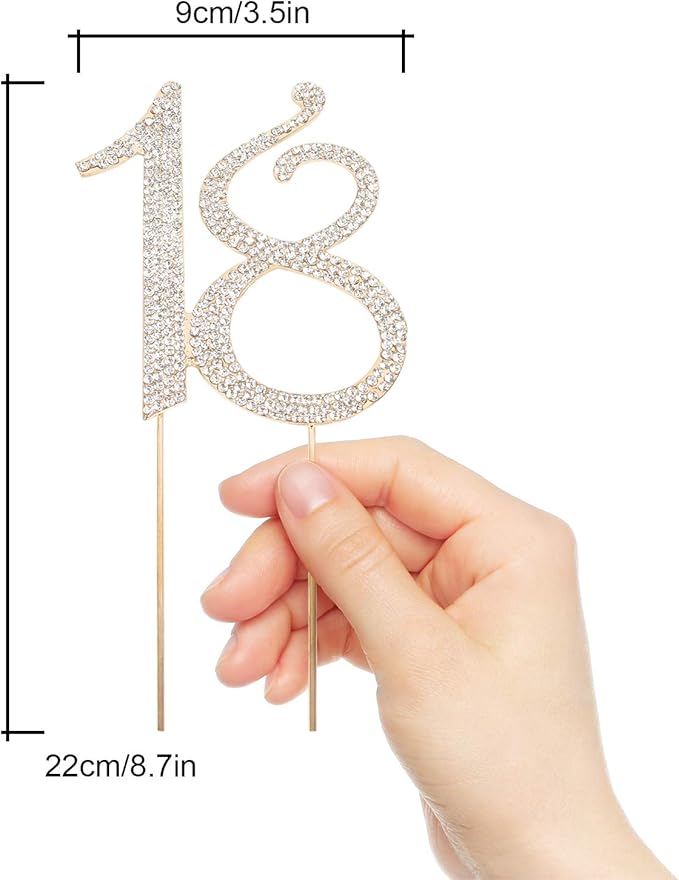 Bling Crystal Rhinestone 18 Birthday Cake Topper - Best Keepsake | 18th Party Decorations Gold