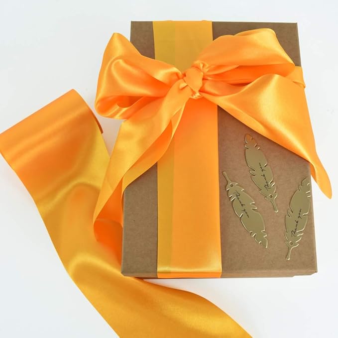 TONIFUL 4 Inch x 22yd Wide Gold Yellow Satin Ribbon Solid Fabric Large Ribbon for Cutting Ceremony Kit Grand Opening Chair Sash Table Hair Car Bows Sewing Craft Gift Wrapping Wedding Party Decoration