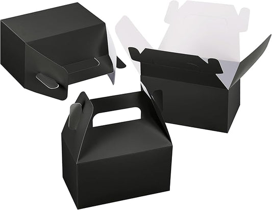 XAGLVV 24 Pack Black Paper Gable Boxes with Handles, Treat Goodie Party Favor Gift Box for Wedding, Birthday, Baby Shower, Graduation Decoration Supplies