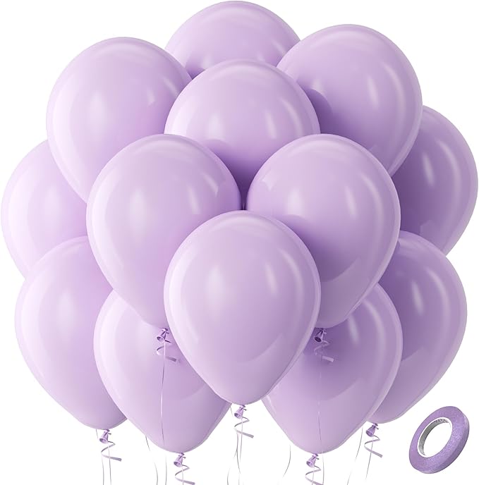 Bezente Pastel Purple Latex Party Balloons - 100 Pack 12 inch Round Helium Lavender Light Purple Lilac Balloons for Easter Wedding Bridal Shower Bachelorette Birthday Princess Party Decorations