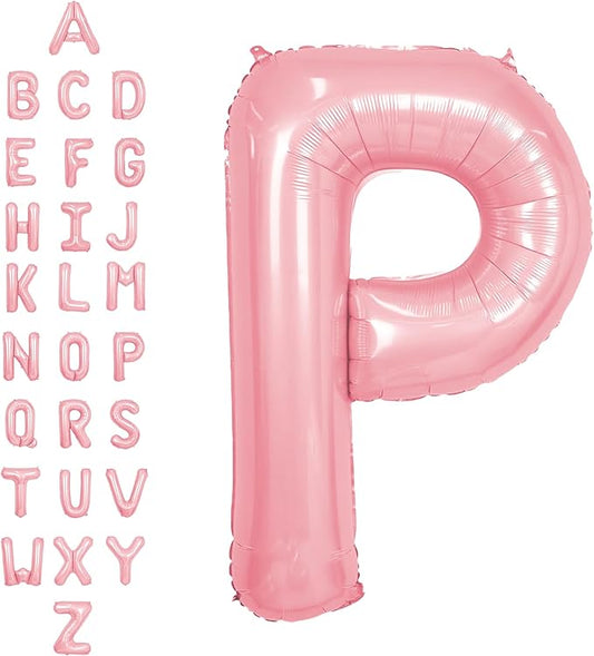 SUWEN 40 Inch Pink Large P Letter Balloons Big Foil Helium Letter Balloons A-Z Jumbo Mylar Happy Birthday Party Decorations for Girl Anniversary Party Supplies