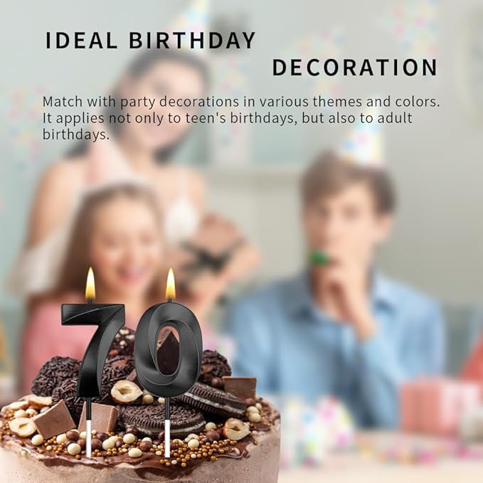 Black Birthday Candles for Cake 70 Candle 70 Birthday Candle 70 Candles for Birthday Cakes 70th Birthday Candles 70th Birthday Cake Topper Black Candles for Birthday