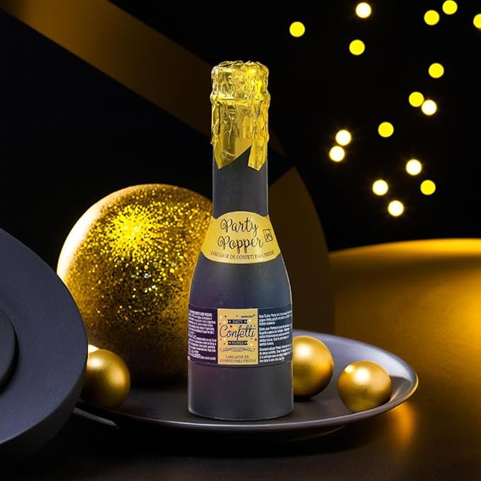 Fun Black & Gold Foil Mini Bottle Confetti Popper - 6.25" (1 Pc.) - Versatile & Stylish Popper - Perfect for Parties, Celebrations & Special Events