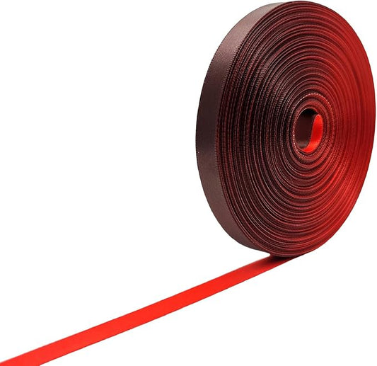 3/8 Ribbon, Brown & Poppy Red Two-Tone Double Faced Satin Ribbon for Gift Wrapping, Flower Bouquet, Bow, Hair, Wedding, DIY Crafts, Holiday Party Decorations, 30 Yards Total