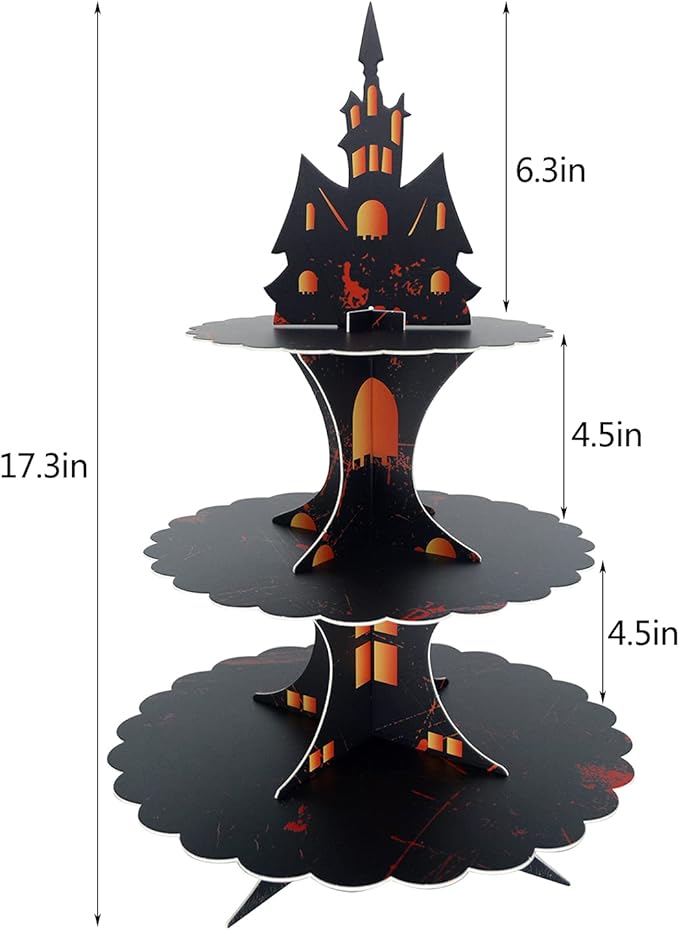 Halloween Party Supplies 3 Tier Cupcake Stand Cardboard Cake Stand Gothic Tower for Halloween Party Decorations
