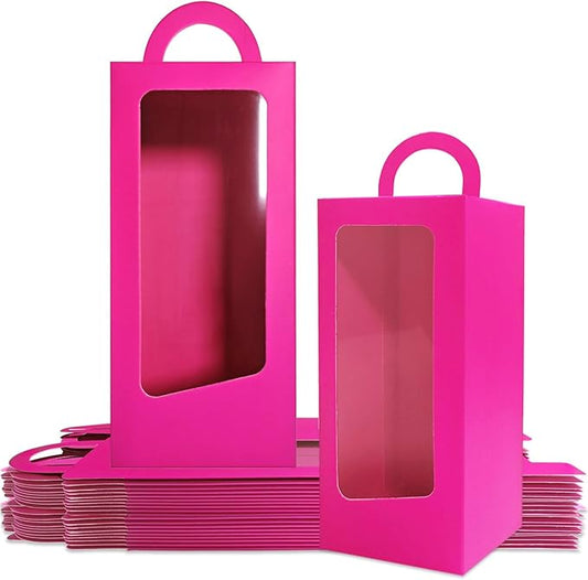 24 Hot Pink Party Favor Boxes 90s Doll Pink Girls Birthday Gift Gable Treat Box Candy Goodie Tall Gable Window Box for Pink Girl Princess Birthday Wedding Bridal Shower Bachelorette Decorations