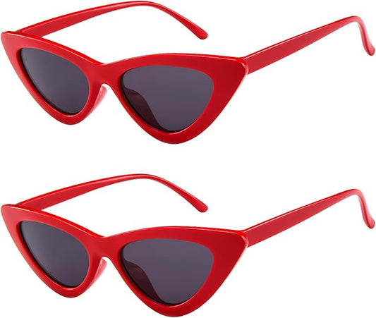 PLULON Vintage Narrow Cat Eye Sunglasses Women Men Sun Glasses Retro Cateye Boys Girls Birthday Summer Beach Pool Party