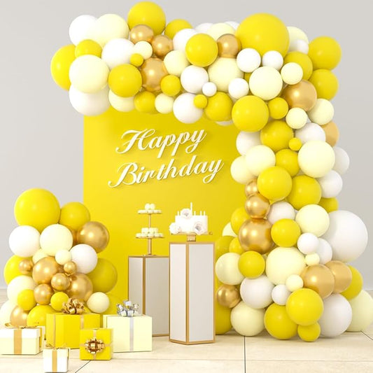 Pastel Yellow White Balloon Garland Arch Kit - Metallic Gold Balloons, Lemon Yellow Balloons for Sunshine Honey Bee Sunflower Birthday Baby Shower Wedding Party Decorations