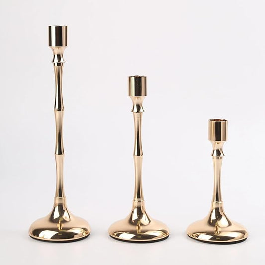 Champagne Gold Candle Holders Set of 3, Taper Candle Holders for Table Centerpiece, Vintage Candlestick Holders for Dinning Wedding Party Christmas Home Decor
