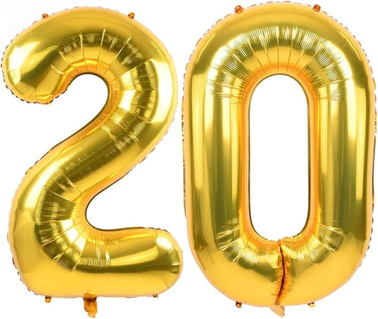 TONIFUL 40 Inch Gold Large Numbers Balloon Birthday Party Decorations, Foil Mylar Big Number Balloon Digital 20 for 2026 Graduation New Year Eve 20th Birthday, 20th Anniversary Ceremony Photo Shoot