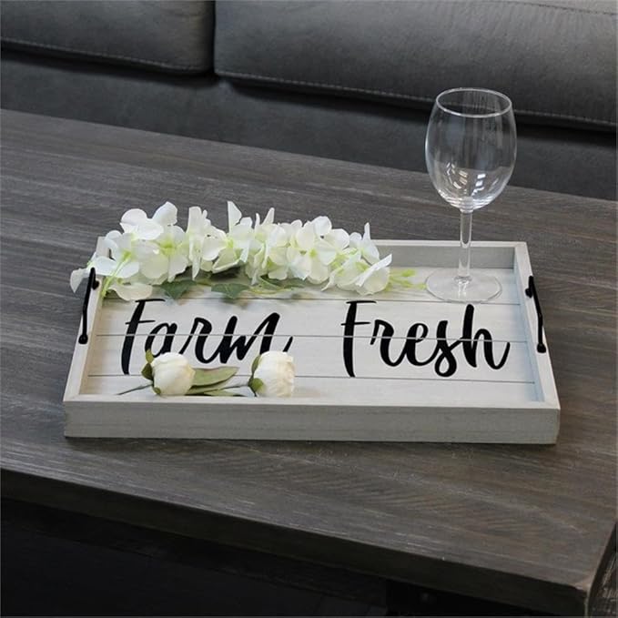 Elegant Designs HG2000-GFF Decorative Wood Serving Tray w/Handles, 15.50" x 12", Farm Fresh