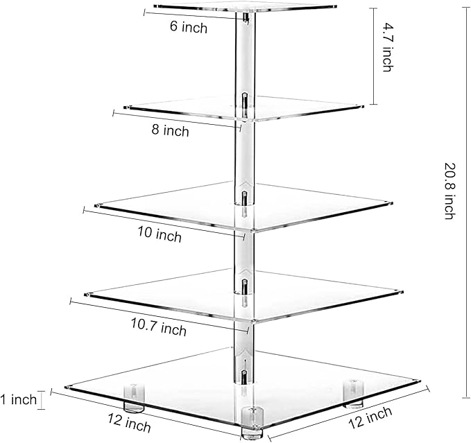 Cupcake Stand, 5-Tier Square Cupcake Holder with LED Light String, Acrylic Cupcake Tower Display-Dessert Tower-Pastry Stand-Cupcake Tier Stand for Wedding, Birthday Party (Pink Light)