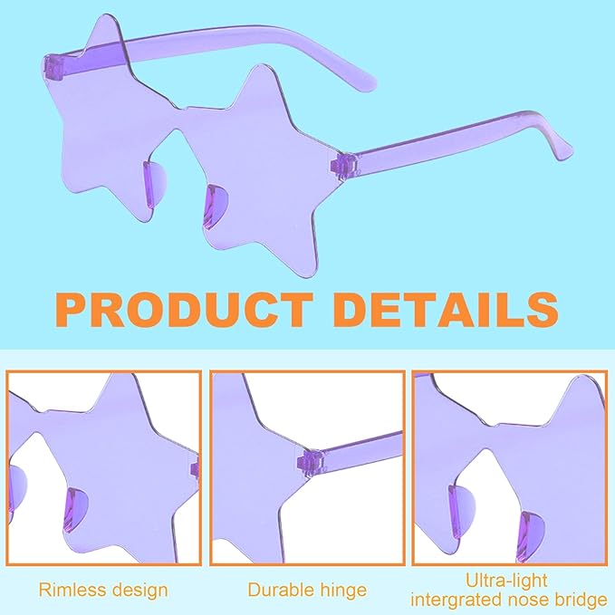 REHALY 8/12 Pairs Star Shaped Sunglasses Rimless Candy Star Sunglasses Pentagram Glasses for Women Men Party Streetwear