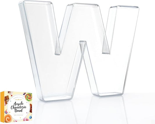 10" Acrylic Charcuterie Letters Fillable Tray, Reusable Alphabet Number Shaped Serving Plates for Charcuterie Board, Display Fruit, Candy, Cake, Party Decor, Birthday, Anniversary（W）