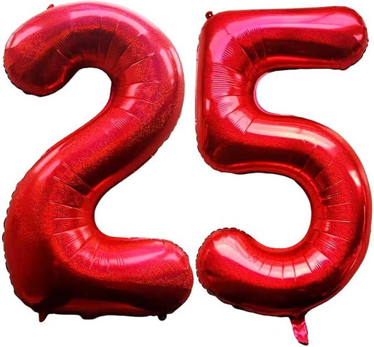 Laser Red Number 25 Balloons 40 Inch Giant Number Red 25 Foil Mylar Balloons for 25th Birthday Anniversary Events Party Decorations