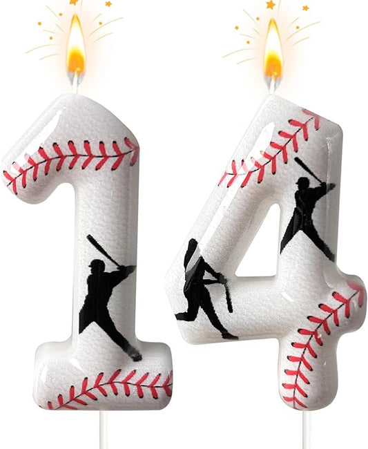 Baseball Birthday Number Candle, Number Candles for Cake Topper, Ideal Birthday Parties Cake Decor, Wedding Anniversary and Other Celebrations (Candle 14)