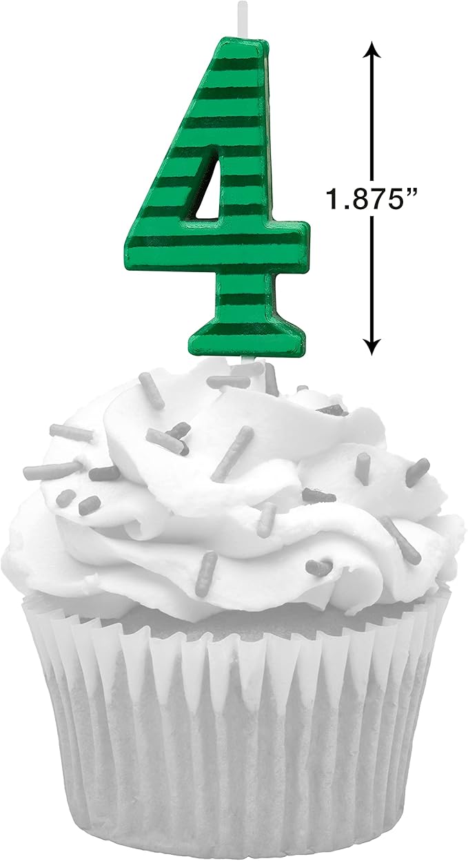 Papyrus Number 4 Birthday Candle, Green Stripes (1-Count)