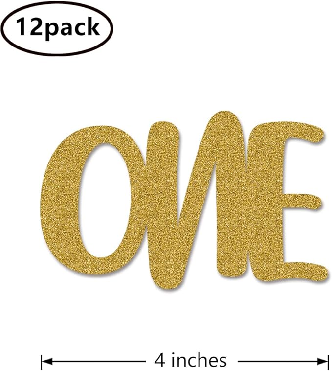 Gold One Centerpiece Sticks, 12-Pack Table Topper Double-Sided Girl Boy Birthday Party Decorations