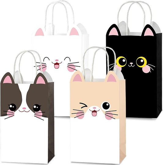 24 PCS Cat Theme Party Favor Bags Kitten Birthday Gift Bags Cute Birthday Goodie Paper Bag with Handles Pet Party Favors for Kids Boys Girls kitten Parties Decorations Pet Adoption Supplies