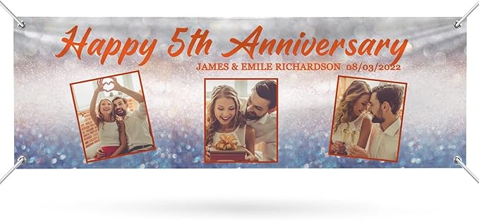 Happy Anniversary Banner Personalized Name Photo Custom Wedding Celebration Banners and Signs Customize Decoration for Couple 6'x2'
