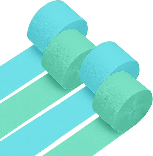 4 Crepe Paper Streamers Rolls, 328ft Pack of Mint Green and Blue Crepe Paper for Wedding Ocean Theme Engagements Birthday Party Decoration Supplies (1.8 inch x 82 ft/Roll)