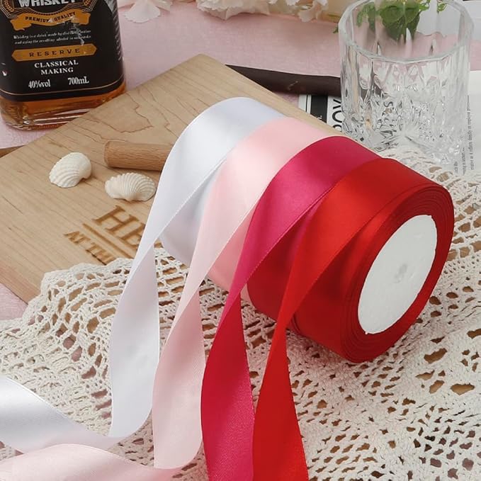 4 Rolls Ribbon for Flower Bouquet Ribbon 1inch 25yard Pink Ribbon White Ribbon Red Ribbon Hot Pink Ribbon for Gift Wrapping Ribbons for Crafts Teacher Ribbon Wedding Ribbon Hair Ribbons for Women