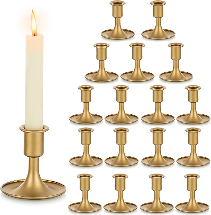 Candlestick Holders Taper Candle Holders, Romadedi Gold Candle Stick Candle Holder for Table Centerpiece, Wedding Reception, Festive Christmas Mantel Decoration or Home Decor, Set of 18