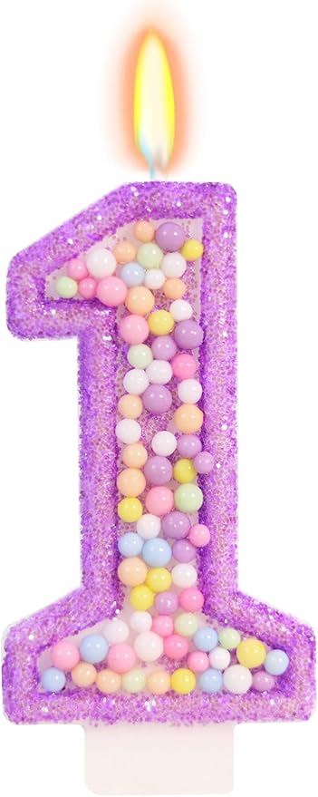 Birthday Candles - Number 1 Candle, Colorful Macaron Candles for Boys/Girls, Purple Party Decorations, Purple Cake Decorations