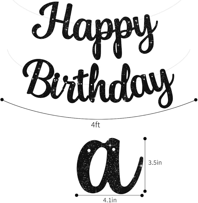 BEISHIDA Happy Birthday Banner - NO DIY,Black 10Feet Pre-Strung-Glitter Birthday Sign Garland Backdrop Decorations for Women men Party