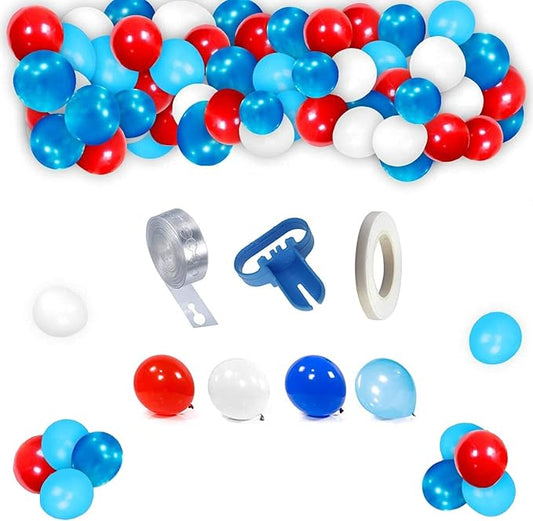 Balloon Garland Arch Kit-Blue, Red, White with Strip Tape, Blue Knotting Device, White Ribbon for Boy Party, Wedding,Birthday party decoration gift