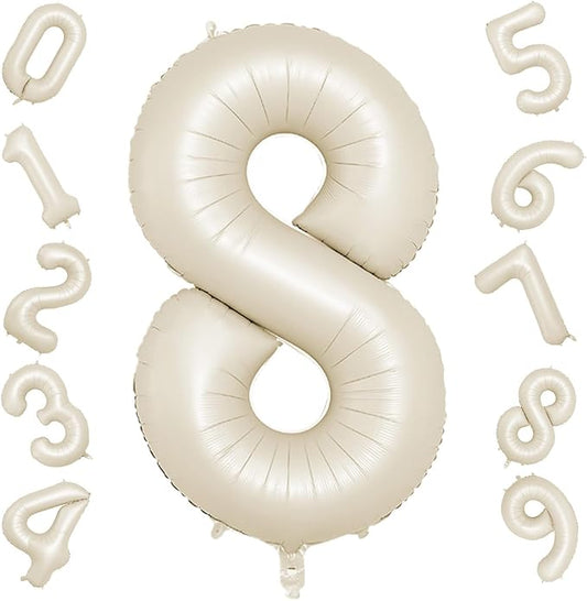 40 Inch Cream Number 8 Balloon, Beige Large 8th Birthday Balloons, Digital 8 Cream White Giant 8 Foil Balloon Helium for Boys Girls 8th Birthday Decorations Anniversary Baby Shower Party Decorations