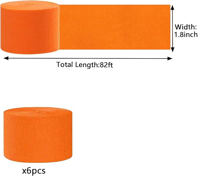 We Moment Crepe Paper Streamers - Orange Party Streamer, 1.8 Inch Widening, 6 Rolls (82 Feet per Roll) for Birthday & Wedding Decorations