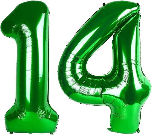 Balloon 14 Numbers, Large 14th Dark Green Birthday Decorations for 1 4 14 41, 40 Inch Foil Balloon for Wedding Engagement Photo Shoot Memorial Day's Supplies