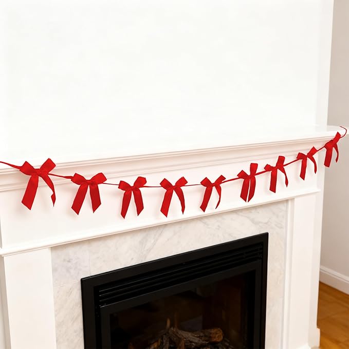 2pcs Red Bow Garland Banner - 8.3 Feet Coquette Ribbon Bow Decorations for Baby Shower, Birthday Party, Bridal Shower Decor (Red)