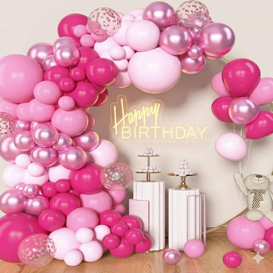 Archloon Pink Balloons Arch Kit, 157Pcs Hot Pink Balloon Garland Kit Metallic Rose Gold Confetti Balloons for Birthday, Wedding, Princess Theme, Engagements, Baby Shower, Anniversary Party Decoration