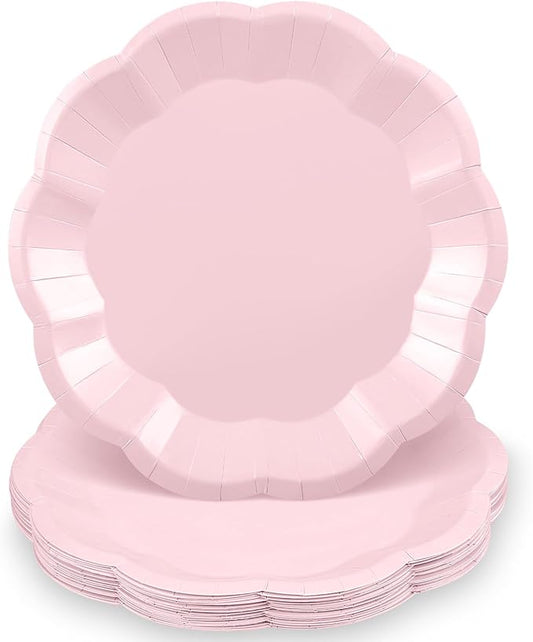 NatNarr 30 Pcs Pink Plates, 9 Inch Scalloped Pink Paper Plates Disposable Dinner Plate Dessert Cake Party Plate for Birthday Party, Wedding, Bridal Shower, Baby Shower